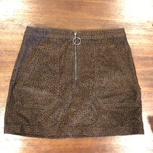 Corduroy Leopard Print Zip Mini Skirt
